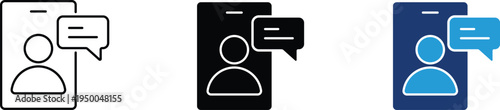Mobile user profile icon showing digital messaging and smartphone communication, cellular network interaction, instant chat notifications, social media account management, and virtual customer support