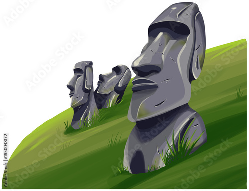 Tableau sur toile Easter Island Moai Statues Illustration