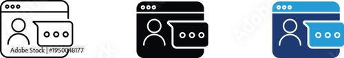 Online user chat icon showing web support and digital messaging communication. Professional illustration for customer service interfaces, live help desk windows, and website contact forms.