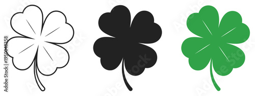 Four Leaf Clover Black Icon, minimalist clover silhouette on white background, vector element for website, mobile app, and user interface design.