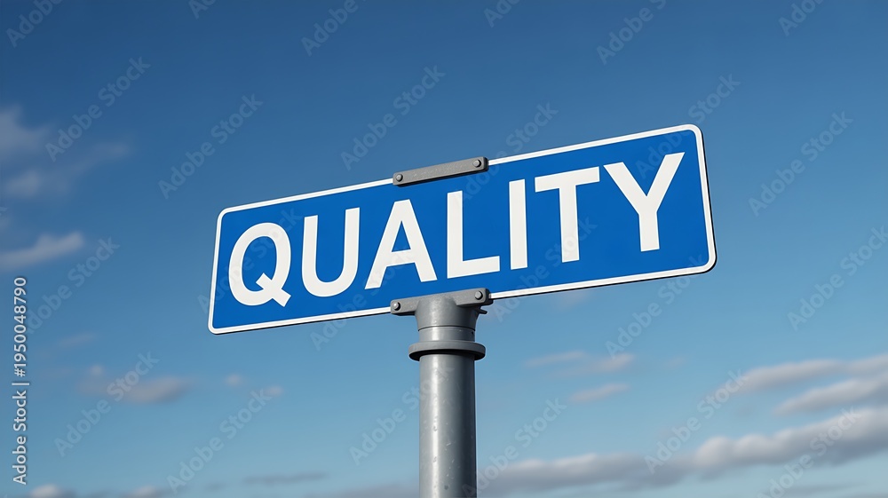 Obraz premium Blue street sign with 'QUALITY' text on metal pole