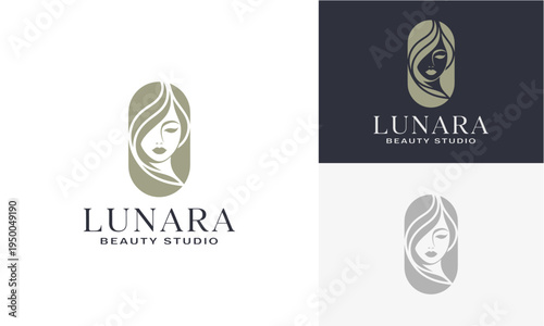 Elegant beauty studio logo featuring a stylized feminine profile for cosmetic and salon services