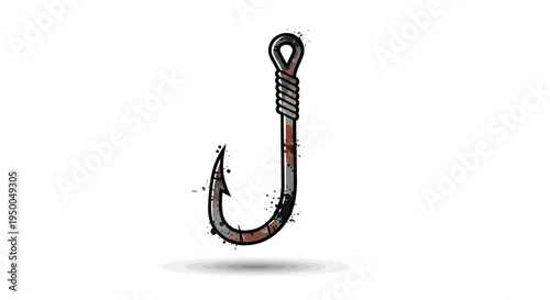 Fishing hook with grunge texture on white background