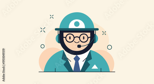 Flat illustration of a person with headset and glasses