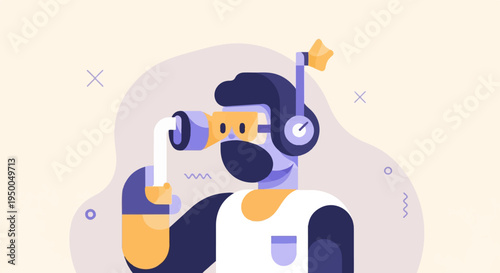 Flat style cartoon character with snorkel mask exploring with curiosity