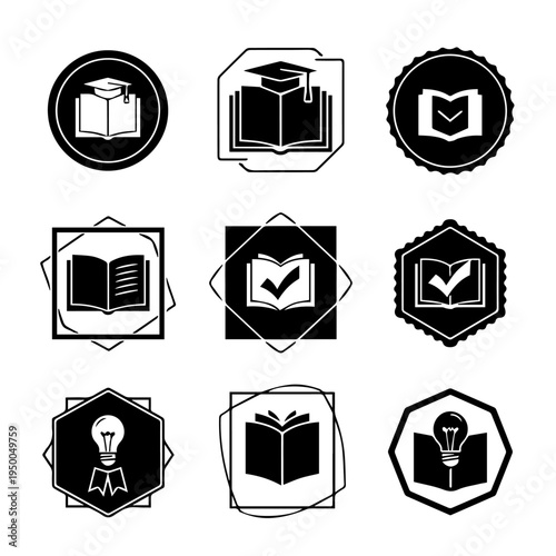 Collection of Educational and Academic Icons Reflecting Learning, Knowledge, and Intellectual Achievement Through Symbolic Designs