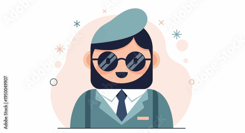 Flat illustration of a stylish man with sunglasses and a beret