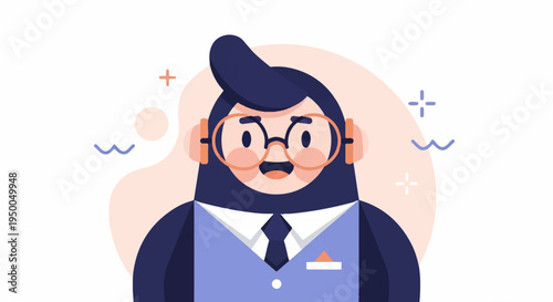 Flat vector illustration of a friendly person in formal attire