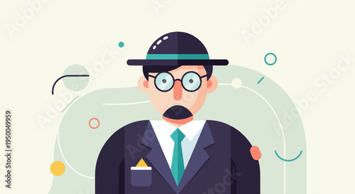 Flat illustration of a surprised man in a suit and hat