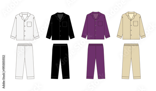 Pajama set template vector illustration ( long sleeve sleepwear | front and back )