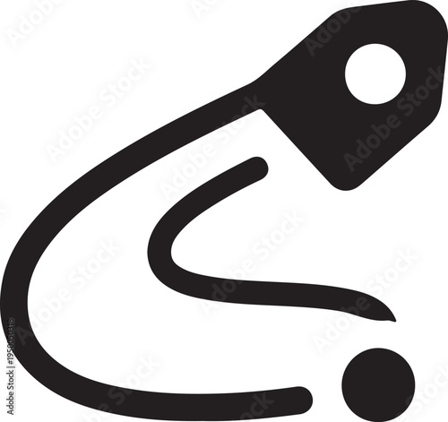 Black safety pin icon. Simple graphic symbol for fastening or repair. Isolated on white background