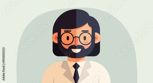 Friendly scientist with beard, glasses, and lab coat, looking forward