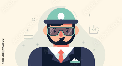 Minimalist cartoon of a man wearing a suit, glasses, and helmet