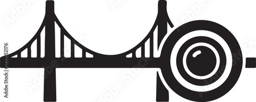 Suspension Bridge Icon with Camera Lens Detail Vector Illustration