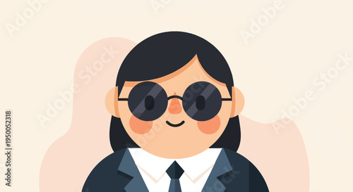 Minimalist illustration of a person in a suit and round sunglasses