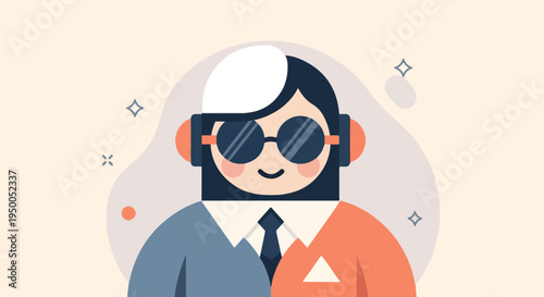 Modern cartoon portrait of two people wearing headphones and sunglasses