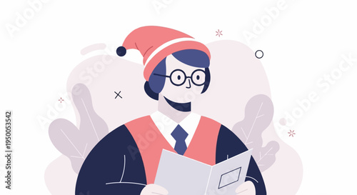 Person in festive hat and glasses reads a book
