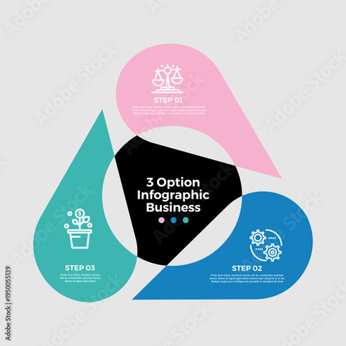 Venn diagram triangle infographic chart template for business 3 parts, options, presentation with venn diagram elements vector editable illustration.