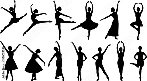 Ballet dancer silhouette set graceful ballerina poses classical dance performance female dancer vector illustration collection isolated design
