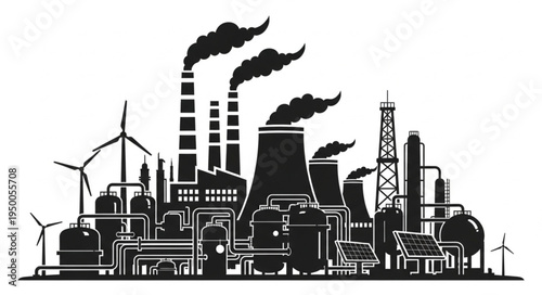 Industrial Landscape - A Silhouette of Power and Energy Production.