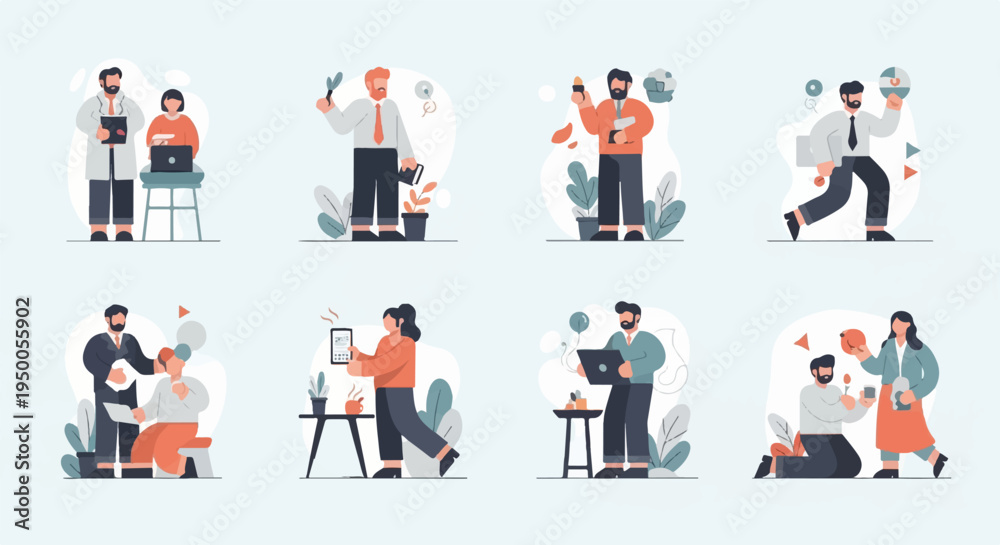 Fototapeta premium Modern professionals engaged in diverse tasks and collaborative efforts