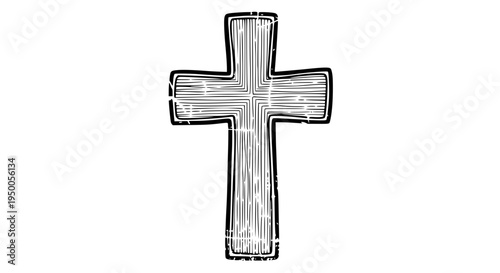 Vintage cross vector, worn effect, fine lines, 1950s inspiration, sepia color palette