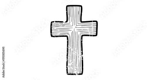 Vintage cross vector, worn effect, fine lines, 1950s inspiration, sepia color palette