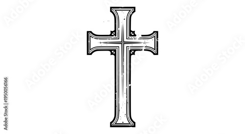 Vintage cross vector, worn effect, fine lines, 1950s inspiration, sepia color palette