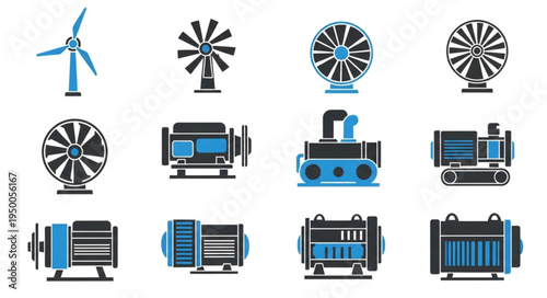 Collection of Wind Turbines and Electric Motors Illustrations.