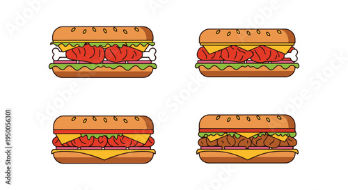 Tandoori Chicken Sandwich Line elegant soft pastel color illustration