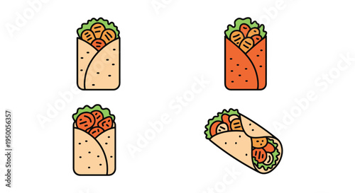 Tandoori Chicken Wrap Line art minimal dynamic abstract color vector