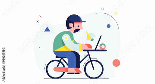 Person cycling on a stationary bike while working on a laptop