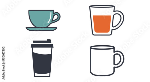 Tea Mug Line art vector set contemporary abstract color