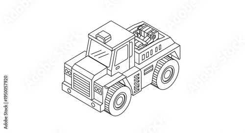 Illustration of a small airport tug vehicle in isometric view.
