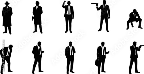 Businessman silhouette set standing walking talking phone briefcase professional men characters vector illustration isolated corporate people collection
