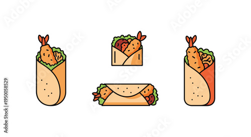 Tempura Burrito Line art clean minimal abstract tone vector