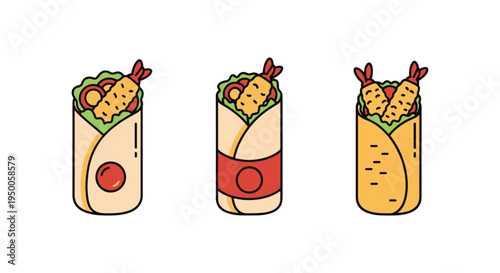 Tempura Burrito Line art clean vibrant abstract color illustration