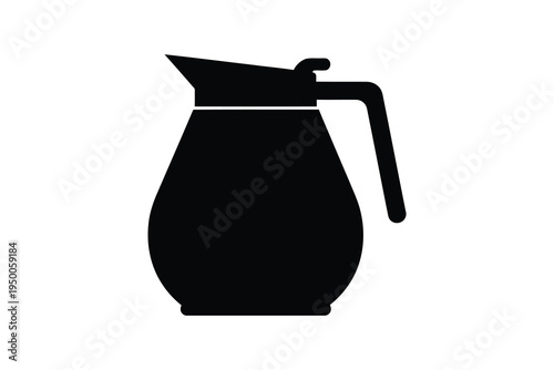 A black silhouette of a coffee carafe or jug with a handle and pouring spout on a white background, symbolizing coffee, beverage, or kitchenware.