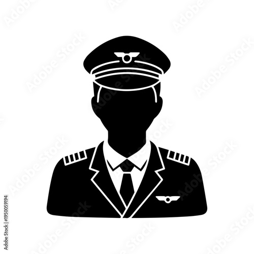 Silhouette of an airline pilot in uniform, a vector glyph icon