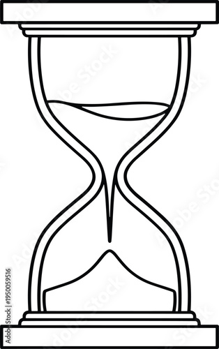 Hourglass sand timer line art illustration, minimal outline time symbol, countdown concept, vintage sandglass icon isolated vector design