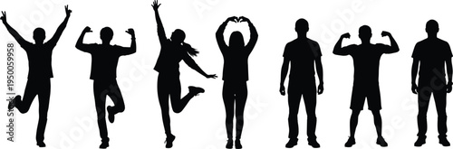people, silhouette, jumping, standing, fitness, celebration, happy, human, pose, energy, lifestyle, success, motivation, active, strength, freedom, body, sport, excitement, confidence