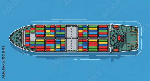 Aerial View of a Cargo Ship Loaded with Colorful Containers.