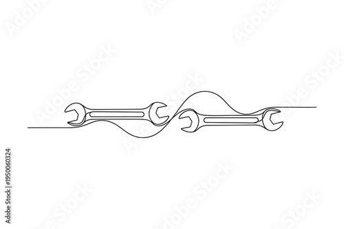 An illustration of two wrenches intertwined in a wavy line, symbolizing partnership and unity in a minimalist and elegant design.