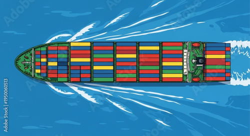 Aerial View of a Cargo Ship Carrying Colorful Containers on the Ocean.