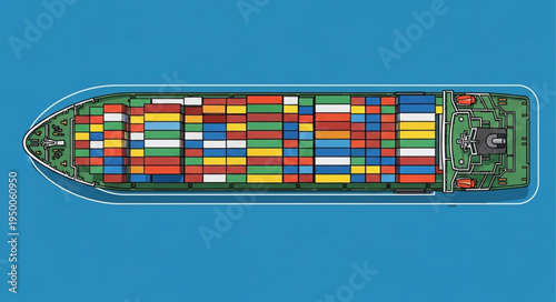 Aerial View of Cargo Ship Carrying Colorful Shipping Containers.