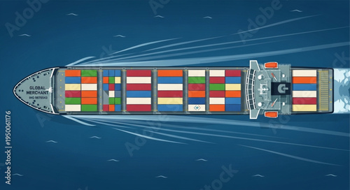 Aerial View of a Cargo Ship Transporting Colorful Containers on the Ocean.