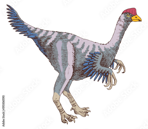 Oviraptor dinosaur hand drawn vector
