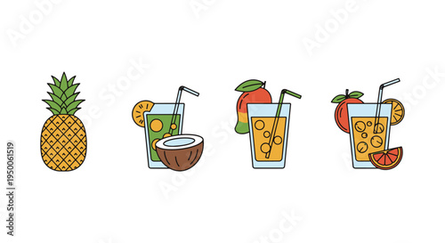 Tropical Blend Juice Line art soft pastel abstract illustration