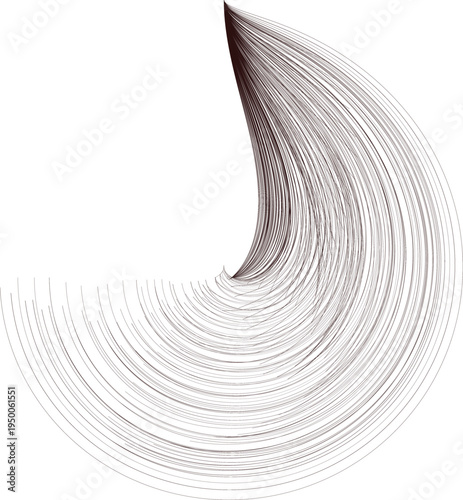 Abstract swirling lines forming a partial circular shape on white background