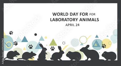 Silhouette of laboratory animals on world day for laboratory animals april 24 awareness campaign with colorful geometric shapes